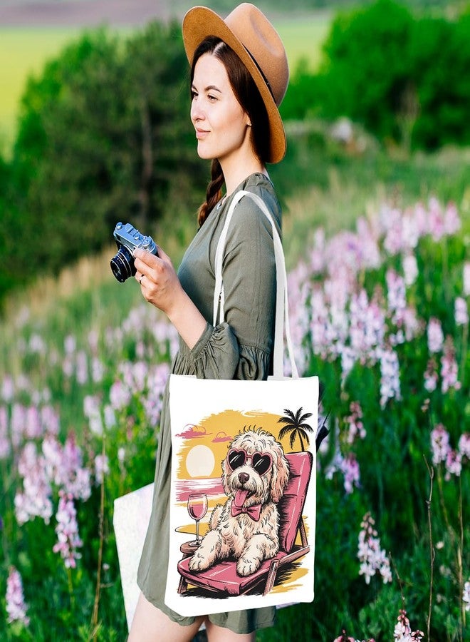 VBCVBGFH Retro Funny Goldendoodle Pupppy Dog Gifts Beach Coastal Canvas Tote Bag, Reusable Grocery Bags for Shopping, Work, Meeting, Outsdoor Cotton Beach Totes for Women, Christmas Birthday Girls Trip Summer - Image 2